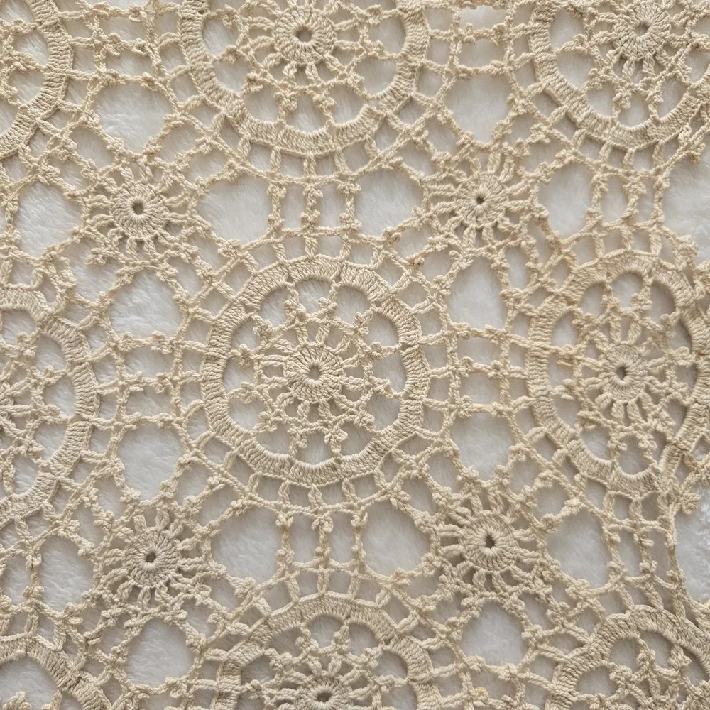 Vintage Hand Crocheted Lace Doily Mats Set of 2 Beige Cotton Square Table‎ Decor